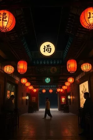 《雾中灯塔》封面：浓雾中的灯塔轮廓与探照灯